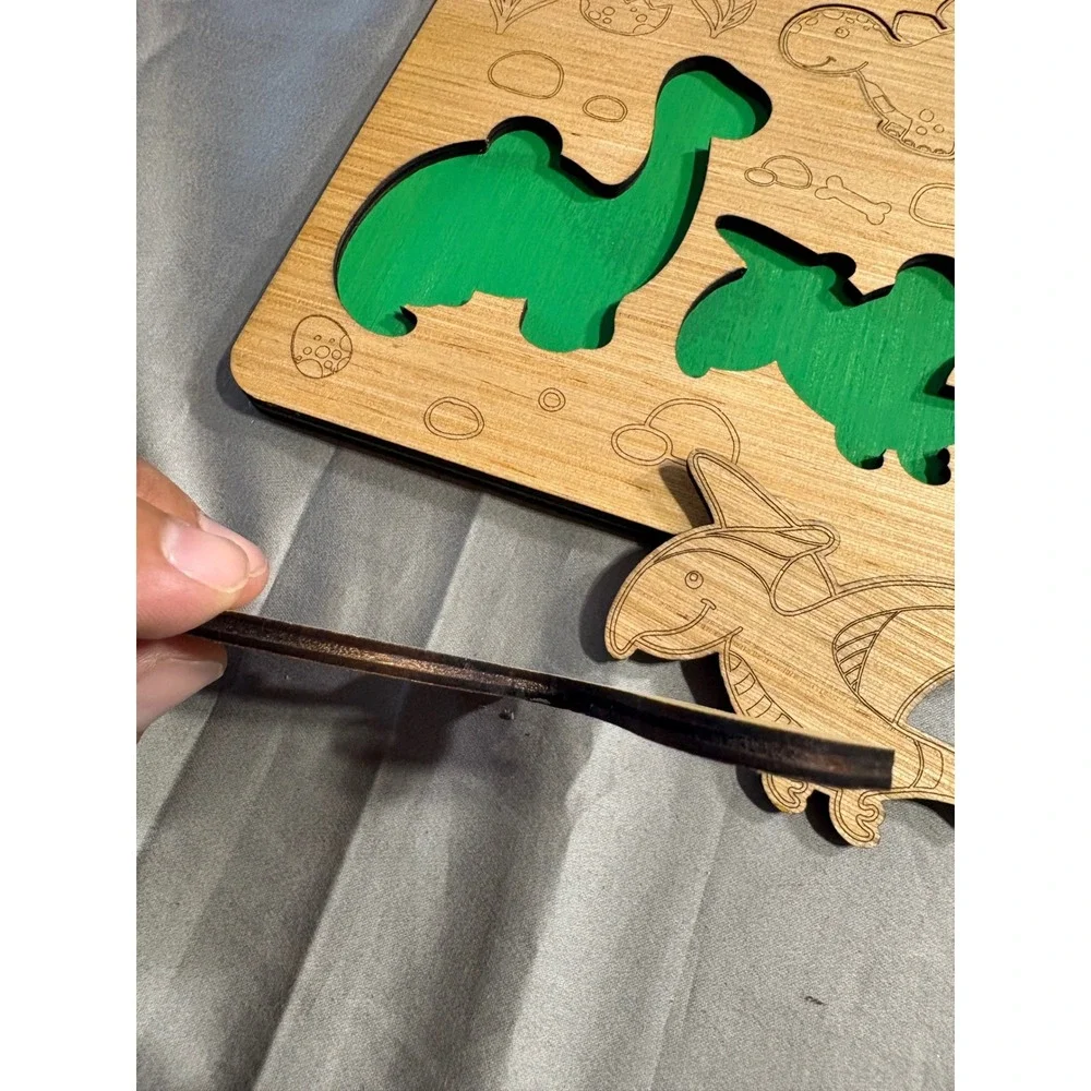 Wooden Dinosaur Chunky Puzzle Montessori Kids Toddler Educational Toy Green Wood
